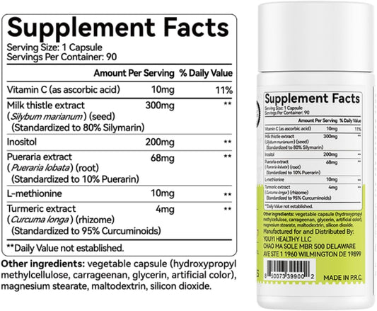 OxyEnergy Silymarin Milk Thistle 300mg – Liver Detox & Repair with Vitamin C, Inositol & Pueraria – 90 Veg Capsules