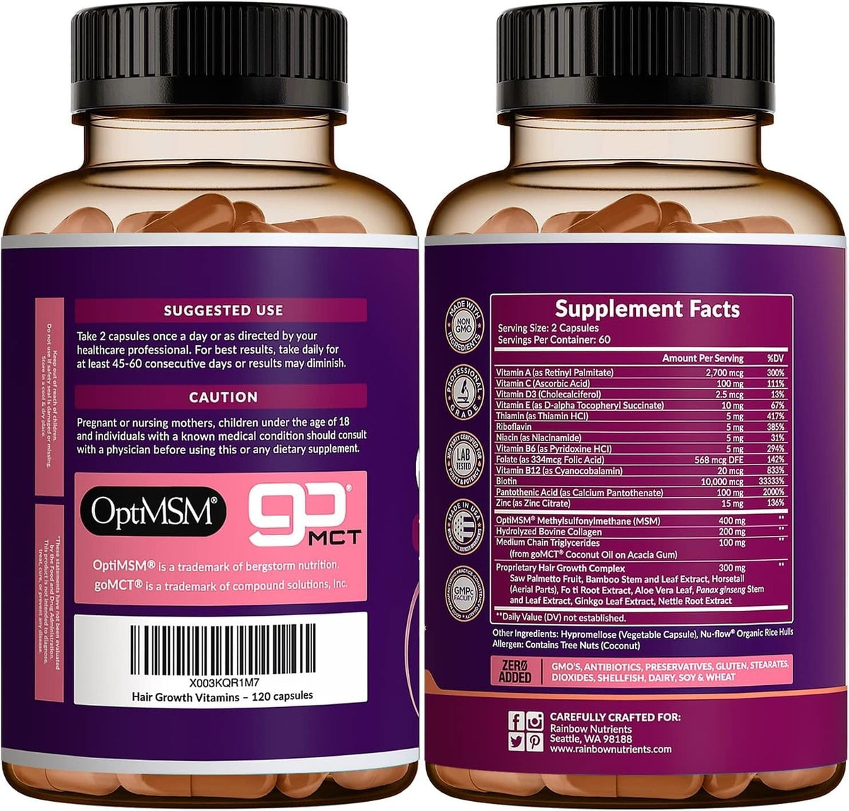 Hair Growth Vitamins for Women | Biotin 10,000Mcg, Collagen, Patented Optimsm®.