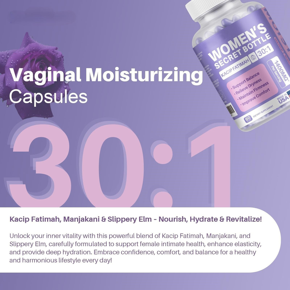 60 Capsules Vaginal Moisturizer Kacip Fatimah 1,000mg&Manjakni 200mg for Female